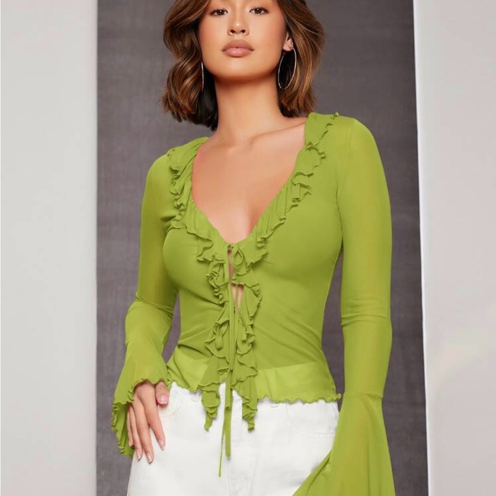 2 SHEIN Ruffled Blouse 1 Green 1 Orange